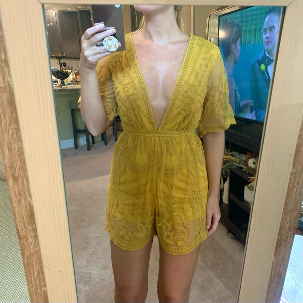 Vici Mustard Lace Romper